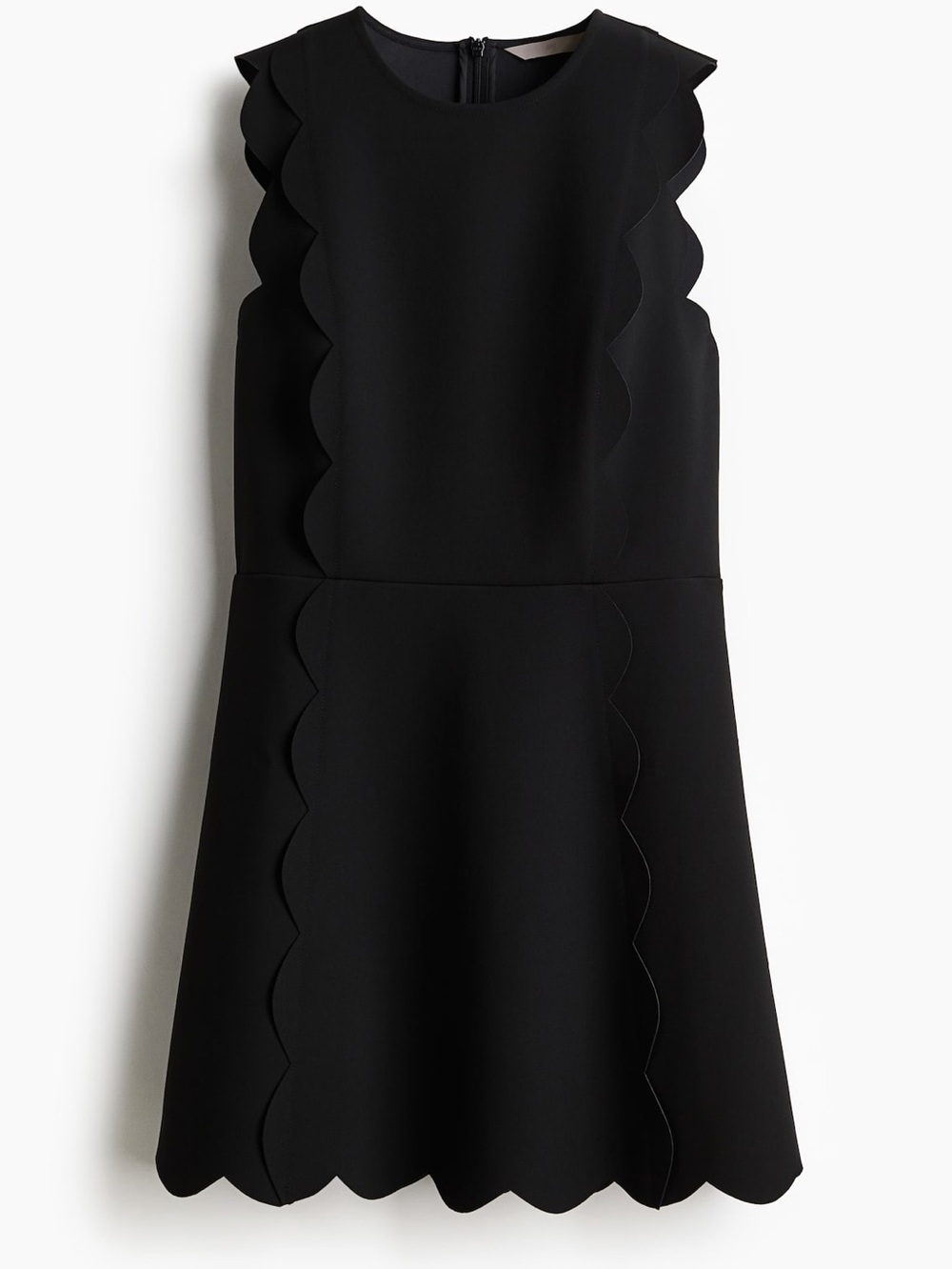 Black Scalloped Twill Dress